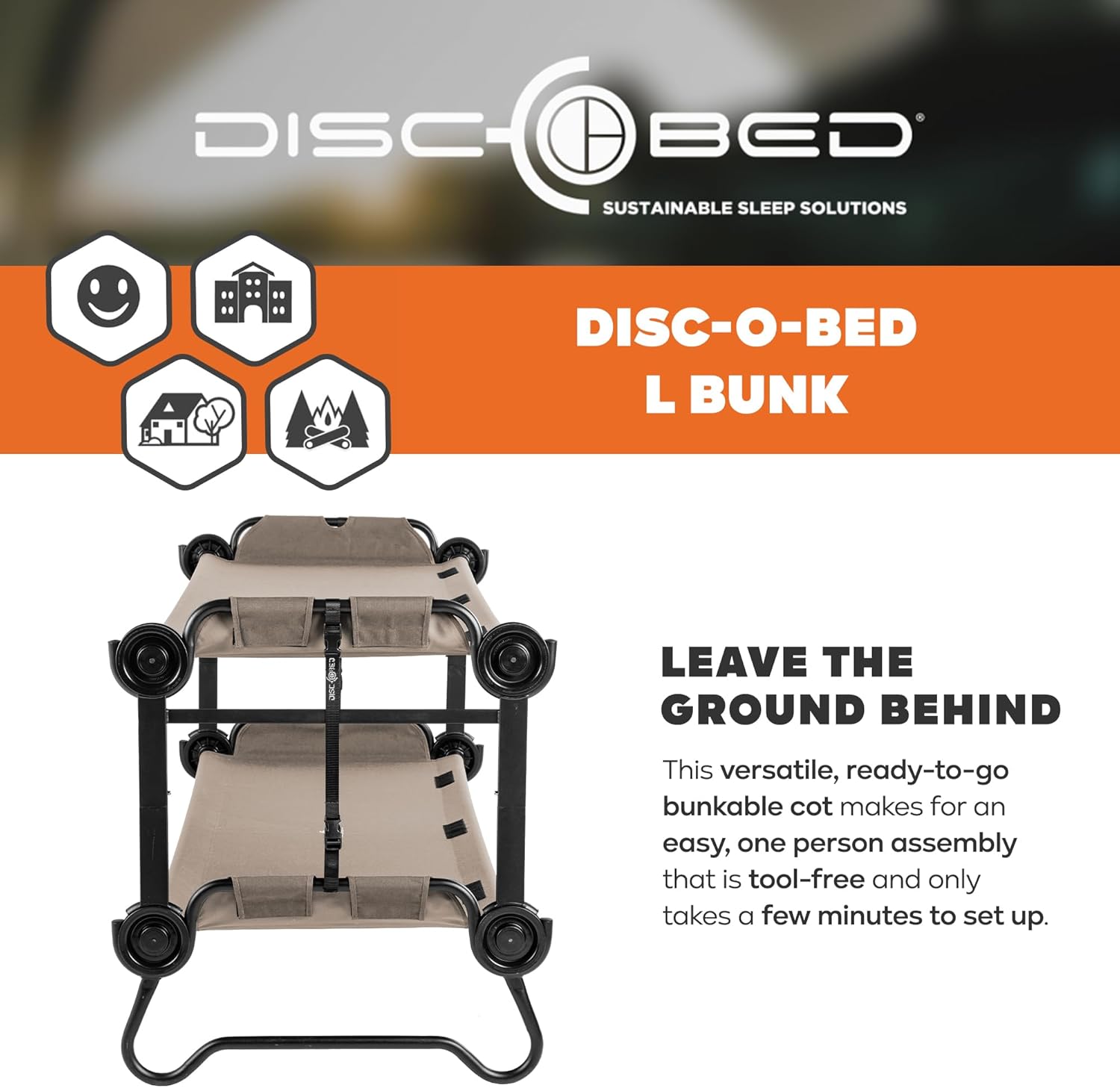 Disc-O-Bed Large Portable Bunk Camping Cots with Carry Bags - Heavy-Duty Indoor or Outdoor Sleeping System, Converts to Bench or Separate Beds, 500 lb Weight Capacity Per Cot