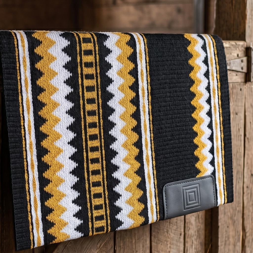 Western Show Saddle Pad/Blanket for Horses - Handmade Wool Saddle Blanket with New Zealand Design, Thick, Durable & Comfortable for Horse Riding (36” L x 40” W x 1) M64
