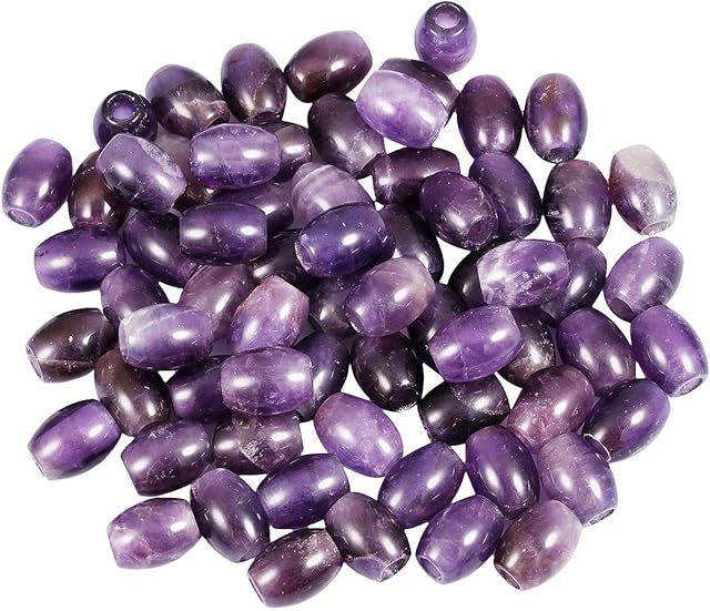 mookaitedecor Natural Amethyst Barrel Large Hole Gemstone Beads for Jewellery Making,Loose Crystal Stone Beads for European Bracelet,Pack of 30