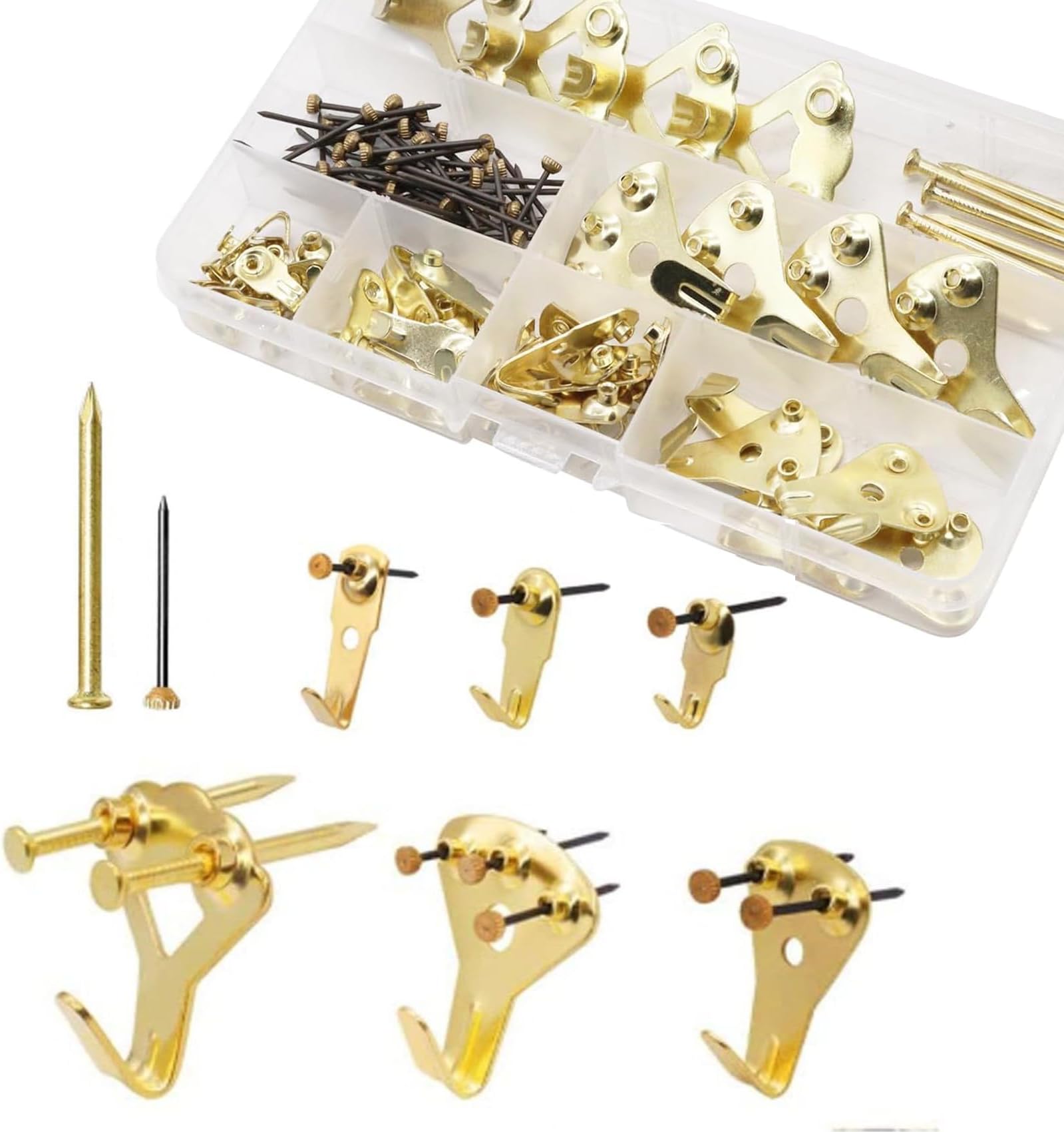 Homened 64PCS Picture Hooks - Heavy Duty Picture Hanging Kit for Picture Frame Fixing, Assorted Picture Frame Hangers with Nails Picture Hanging Hooks for Hard Walls
