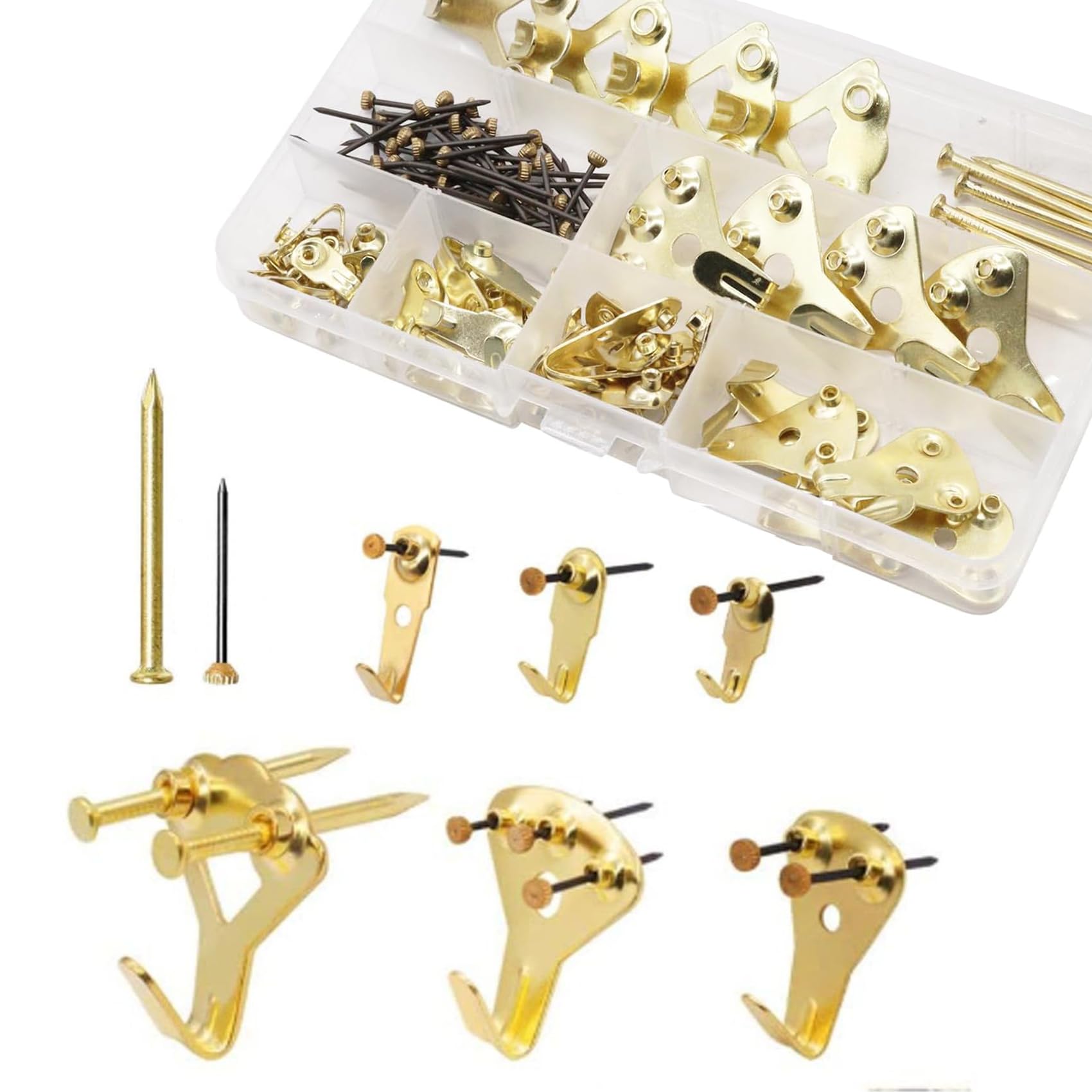 Homened 64PCS Picture Hooks - Heavy Duty Picture Hanging Kit for Picture Frame Fixing, Assorted Picture Frame Hangers with Nails Picture Hanging Hooks for Hard Walls