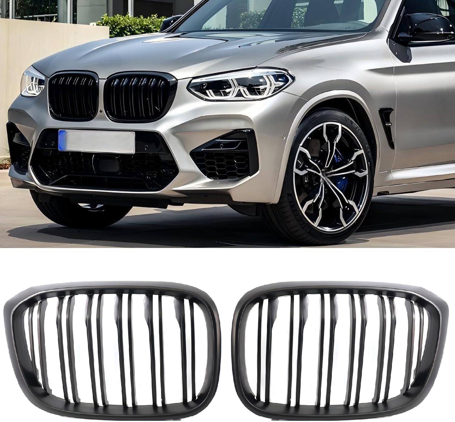 GSRECY X3 G01 Grille, Gloss Black Double Slats Kidney Grille Grill Compatible with BMW 2018-2021 X3 G01 2019-2021 X4 G02