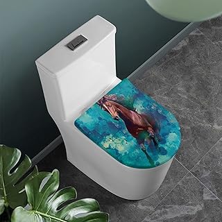 COEQINE Juego de fundas para tapa de inodoro, tapa alargada, cubierta individual para tapa, color verde con estampado de horas de baño con tapa de inodoro