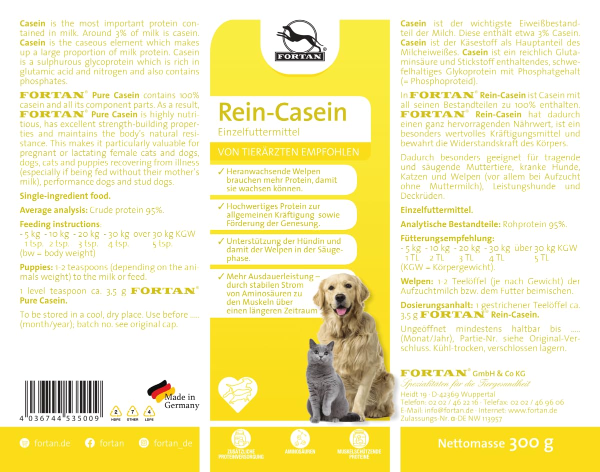 FORTAN Rein-Casein für Hunde und Katzen – Hochwertiges Milcheiweiß zur Futterergänzung