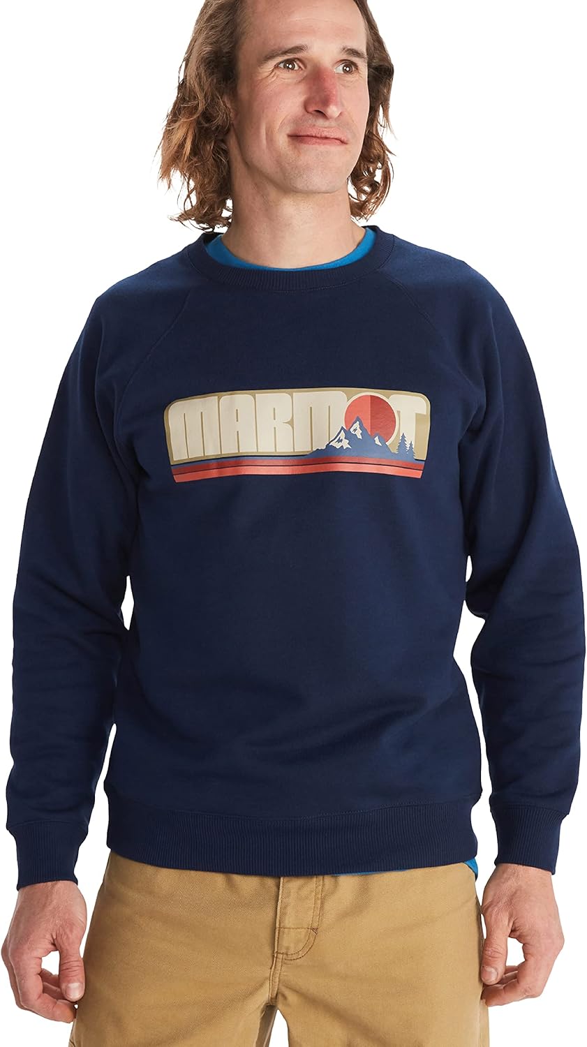 MARMOT Men's Montane Crew Sweatshirt - Screen Printed Graphic on Warm, Breathable, Eco-Friendly Cotton/Poly Blend