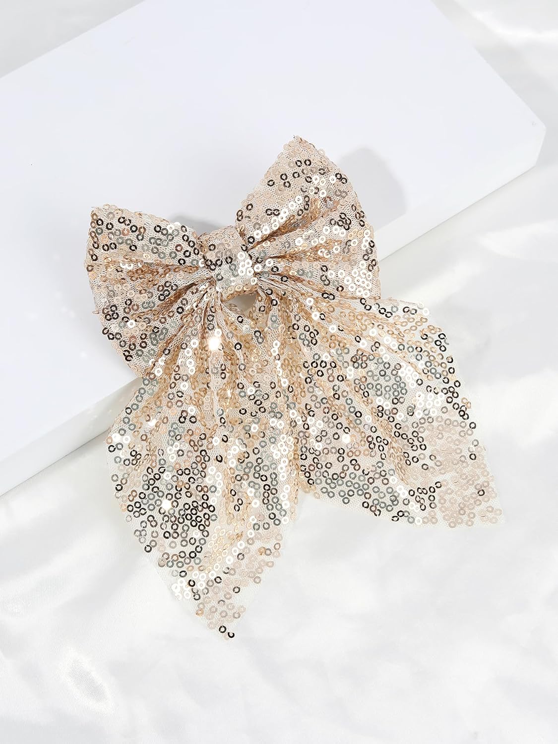 Sequin Hair Bows for Girls, 5.9inch Glitter Hair Bows Clips Gold Bows for Hair - Girls Hair Accessories