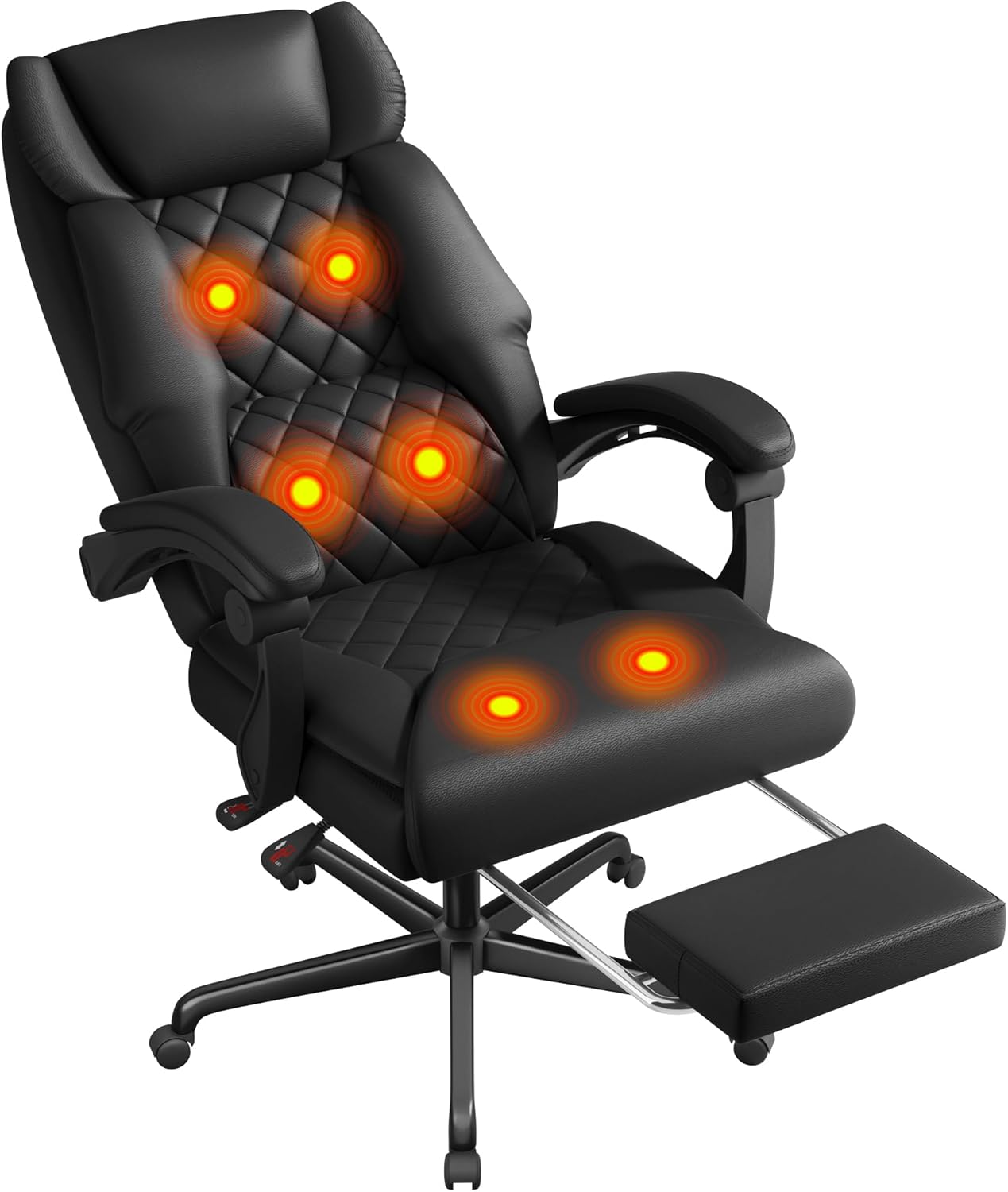 Shahoo Massage Office Chair with Heat & 6 Vibration Points, 400LBS Big and Tall Office Chair with Foot Rest, High Back Ergonomic Reclining Executive Desk Chair for Home Office Desk, PU Leather, Black