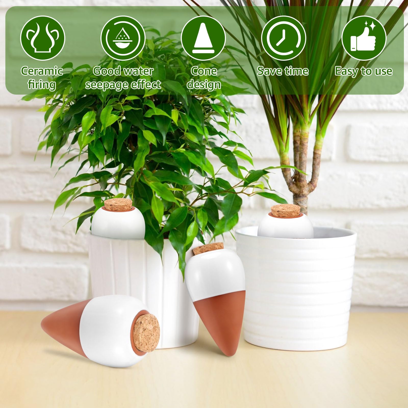Lot de 4 globes d'arrosage pour plantes en terre cuite - 320 ml - À libération lente - Pour l'intérieur et l'extérieur - 8,2 x 8,2 x 14,23 cm