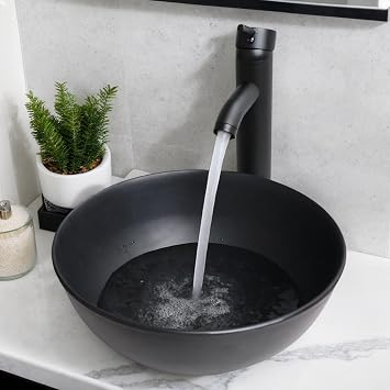 13 Bathroom Sink Stone Resin Vessel Sink with Faucet and Pop-up Drain Combo Round Bathroom Vessel Sink Black Bathroom Sink Above Counter Small Bowl