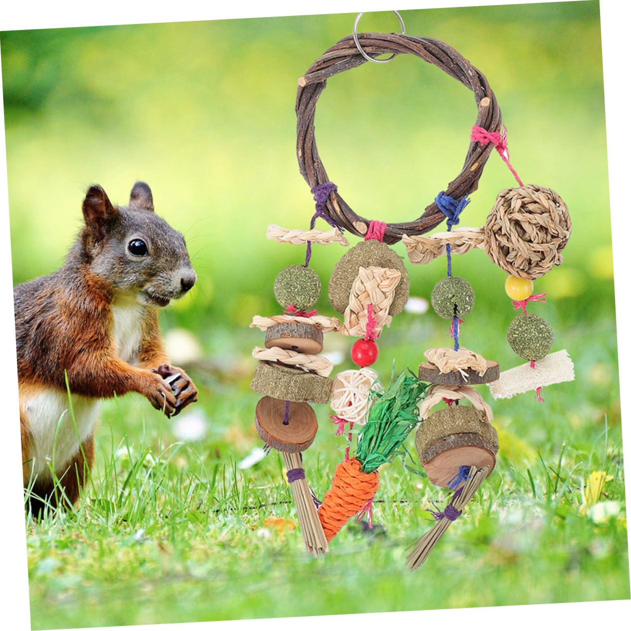 Happyyami 2 Stück Natürliches Holz Kauspielzeug für Kaninchen und Kleine Haustiere Geruchsfrei und Stabil Hängendes Spielzeug für Kaninchenkäfig zum Spielen und Trainieren