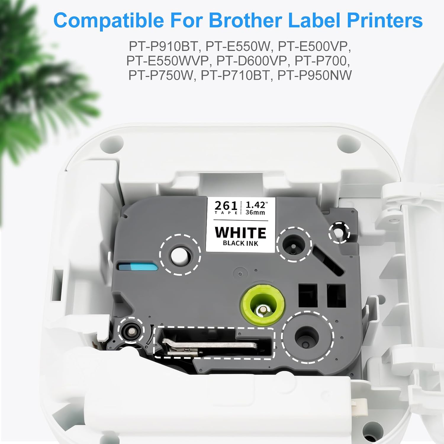 Absonic 36mm Tz-261 Black on White Label Tape Compatible for Brother Tze-261 1-1/2'' P Touch Tz Tze 1.42' Laminated White Tz Tape for Ptouch PT-P910BT PT3600 PT9600 PT9700PC Label Maker, 3-Pack