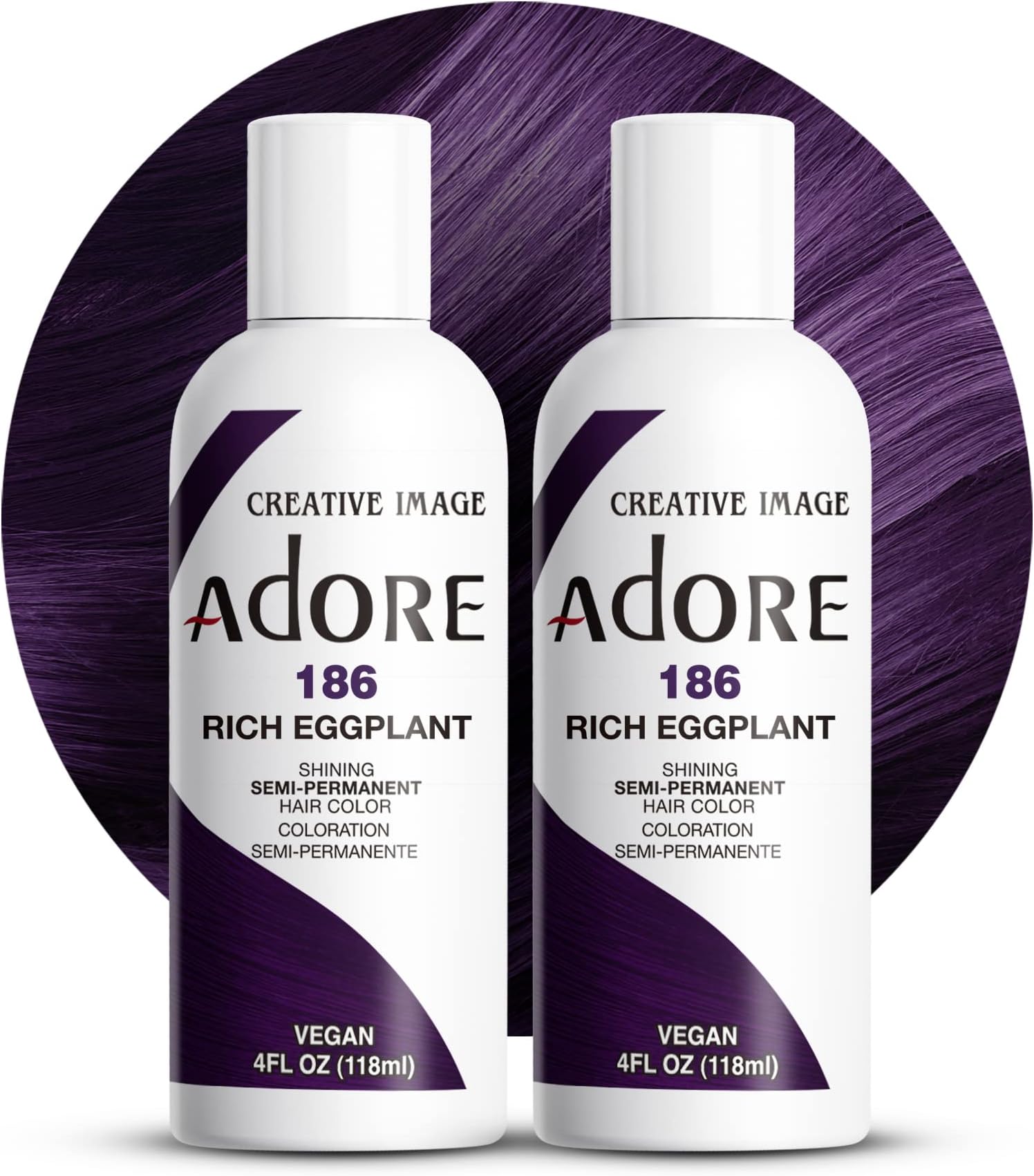 Semi Permanent Hair Color - Vegan and Cruelty-Free Purple Hair Dye - 4 Fl Oz - 186 Rich Eggplant (Pack of 2)