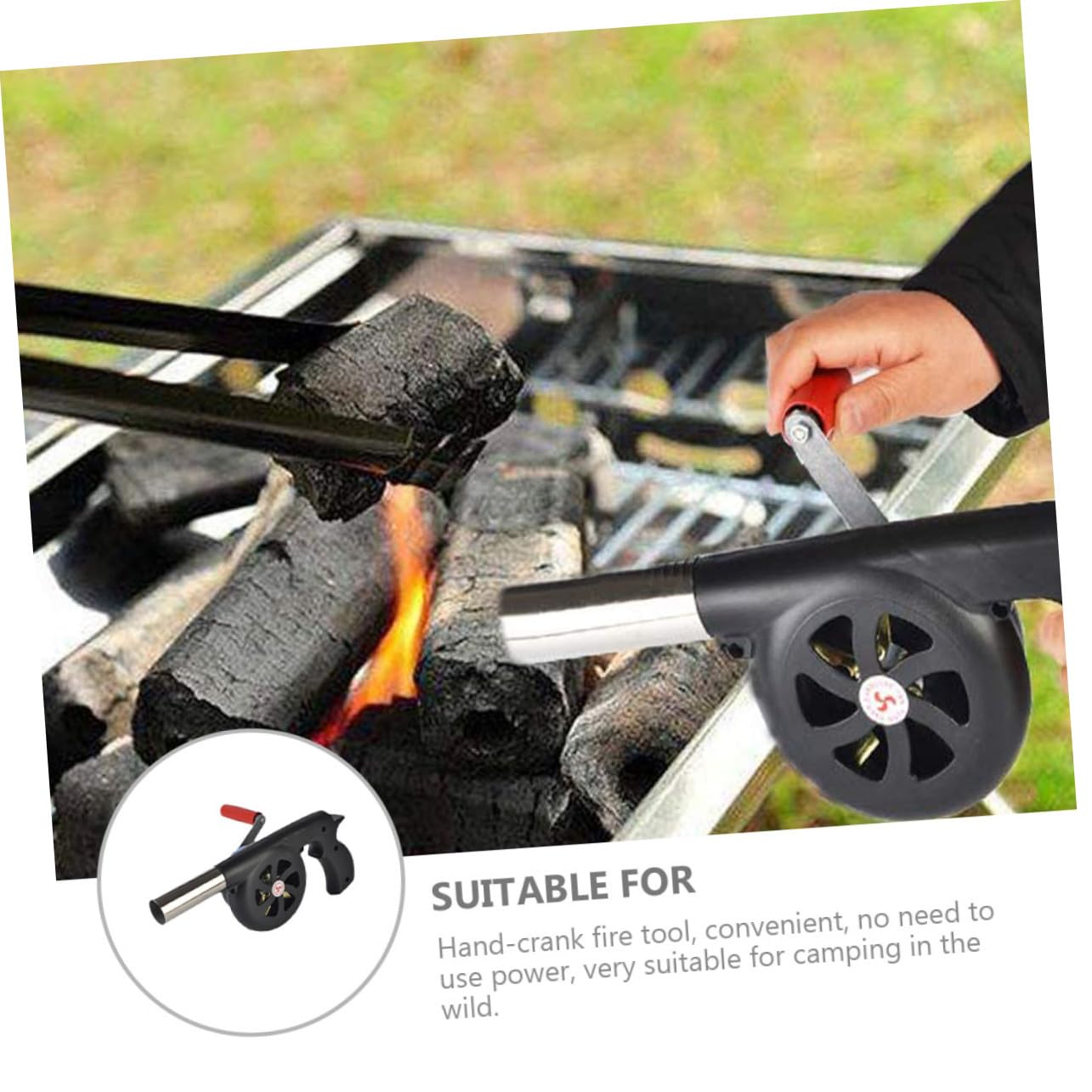 Gatuida Soffiatore D'aria Portatile Manuale Ventilatore a Manovella per Accendere Bbq per Barbecue in Ferro e Abs per Campeggio e Atmosfera Estiva All'aperto