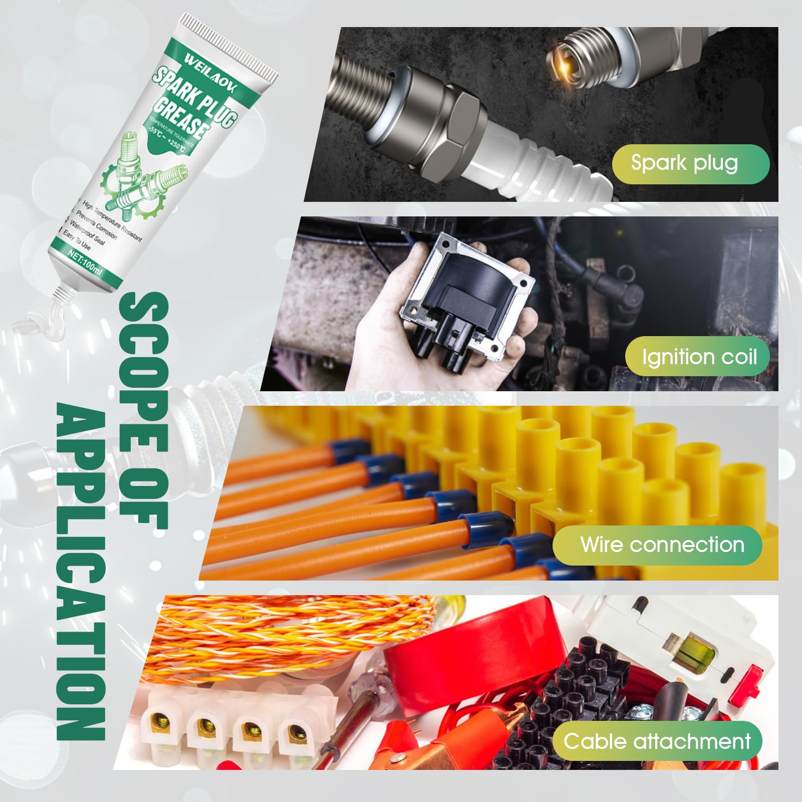 Grasso, Grasso al Silicone, grasso per Candele, grassos Isolante per Candele Adatto per Parti ad Alta Tensione Come Candele di Automobile per candelette, ecc, 80g