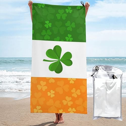 Miniatura 2 de Toallas de playa de microfibra con bandera irlandesa para adultos y niños, toalla de playa compacta sin arena para viajes de gran tamaño 27.5 x 55