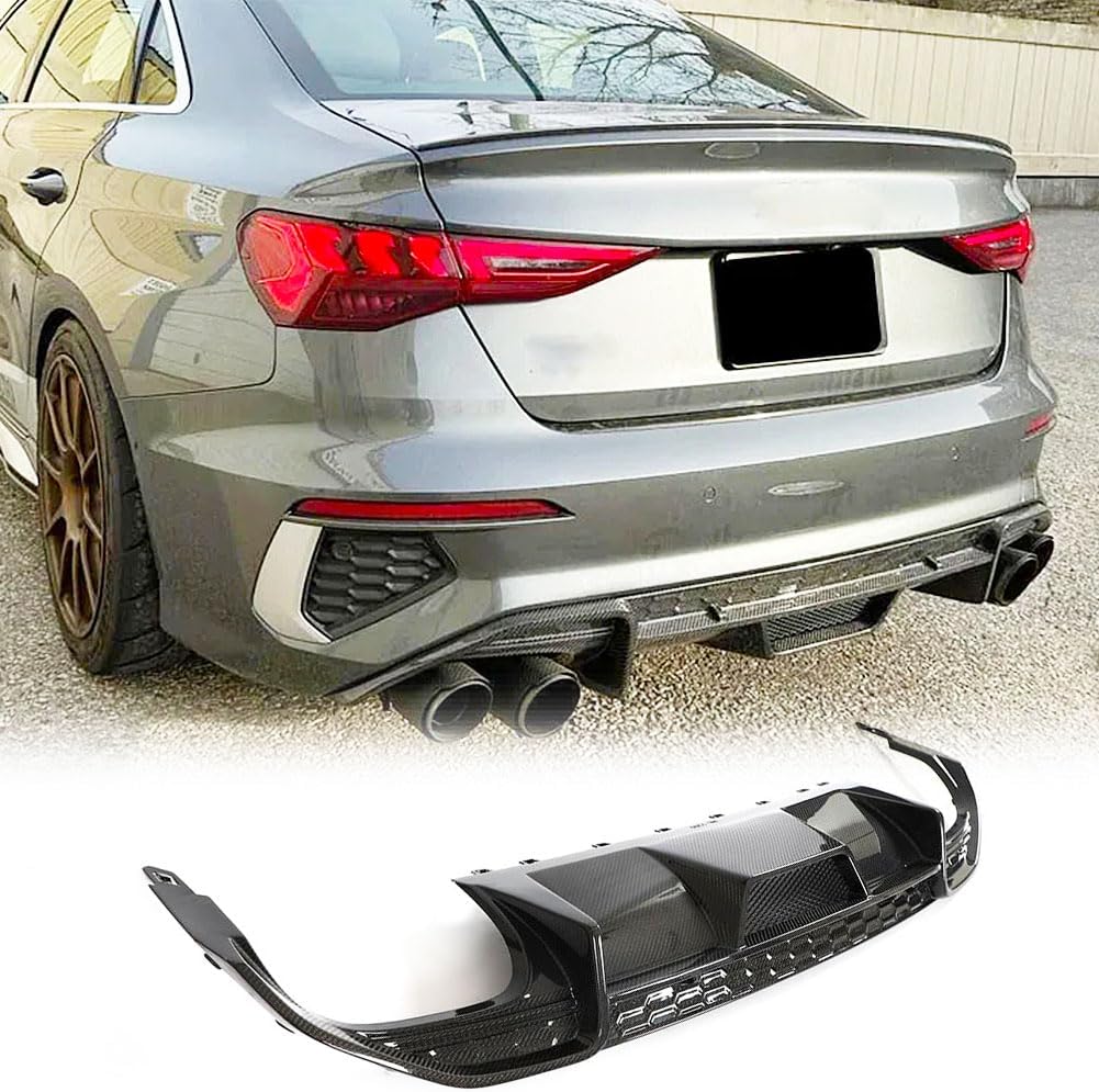 Carbon Fiber Rear Diffuser Fits for Audi S3 8Y 2021 2022 2023 Sedan 4-Door Lower Rear Bumper Diffuser Lip Spoiler Body Kit
