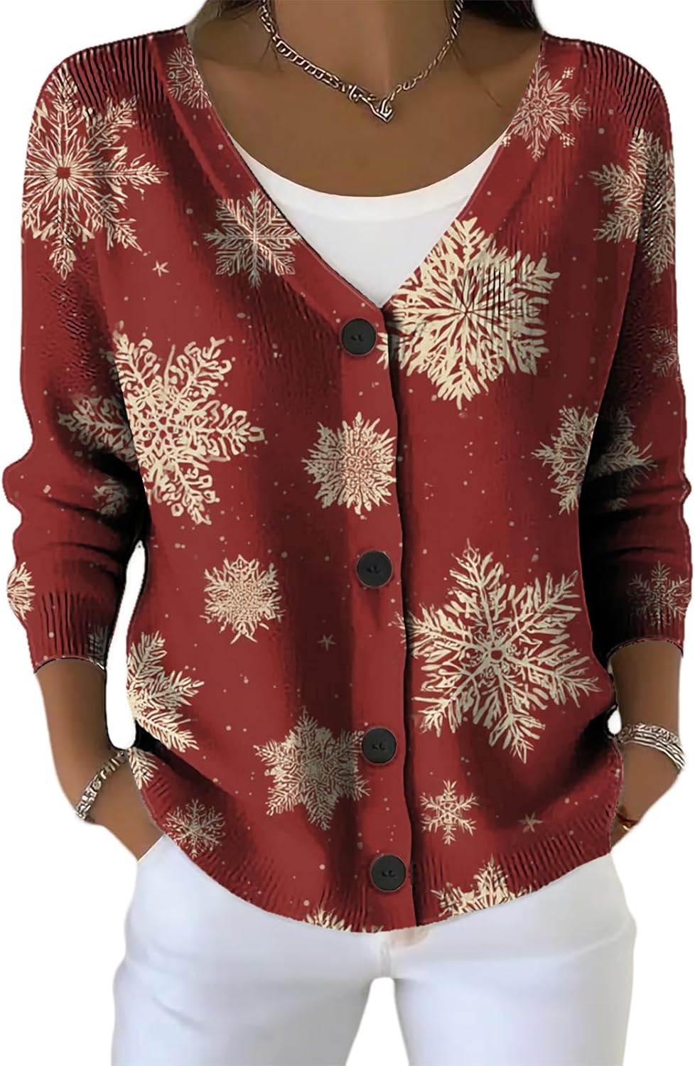 Christmas Sweater Women Casual V Neck Button Cardigan Sweaters Lightweight Fall Knitted Sweater Winter Trendy Clothes