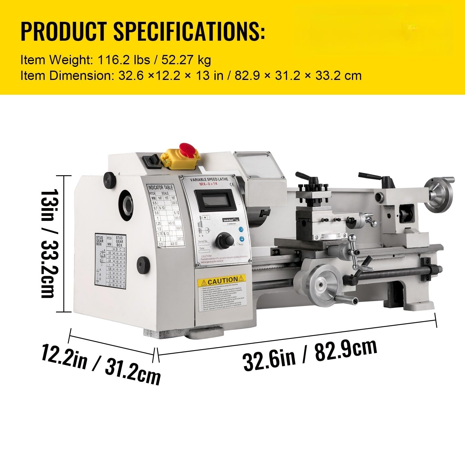 Precyzyjna mini tokarka do metalu 200 x 350 mm, 600 W profesjonalna elektroniczna zmienna prędkość 50–2500 obr./min, uniwersalna tokarka frezująca do obróbki metali