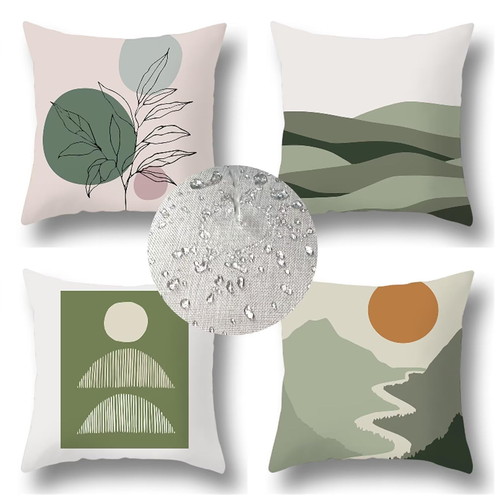 Housses de coussin imperméables 45x45 cm vert anti-tache