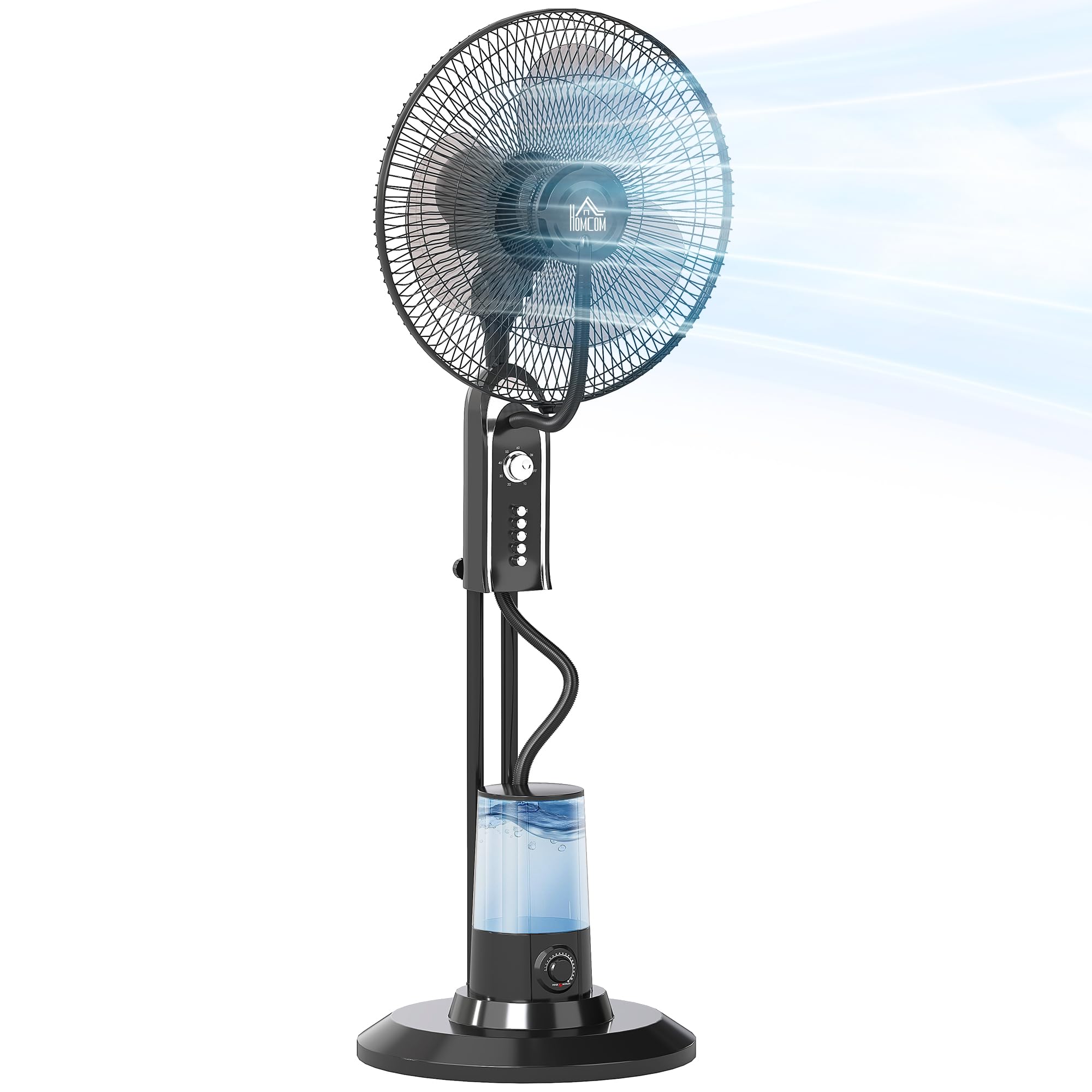 HOMCOM Spray Misting Fan, Pedestal Fan w/ Oscillation, Tilt, 3 Speeds in Black