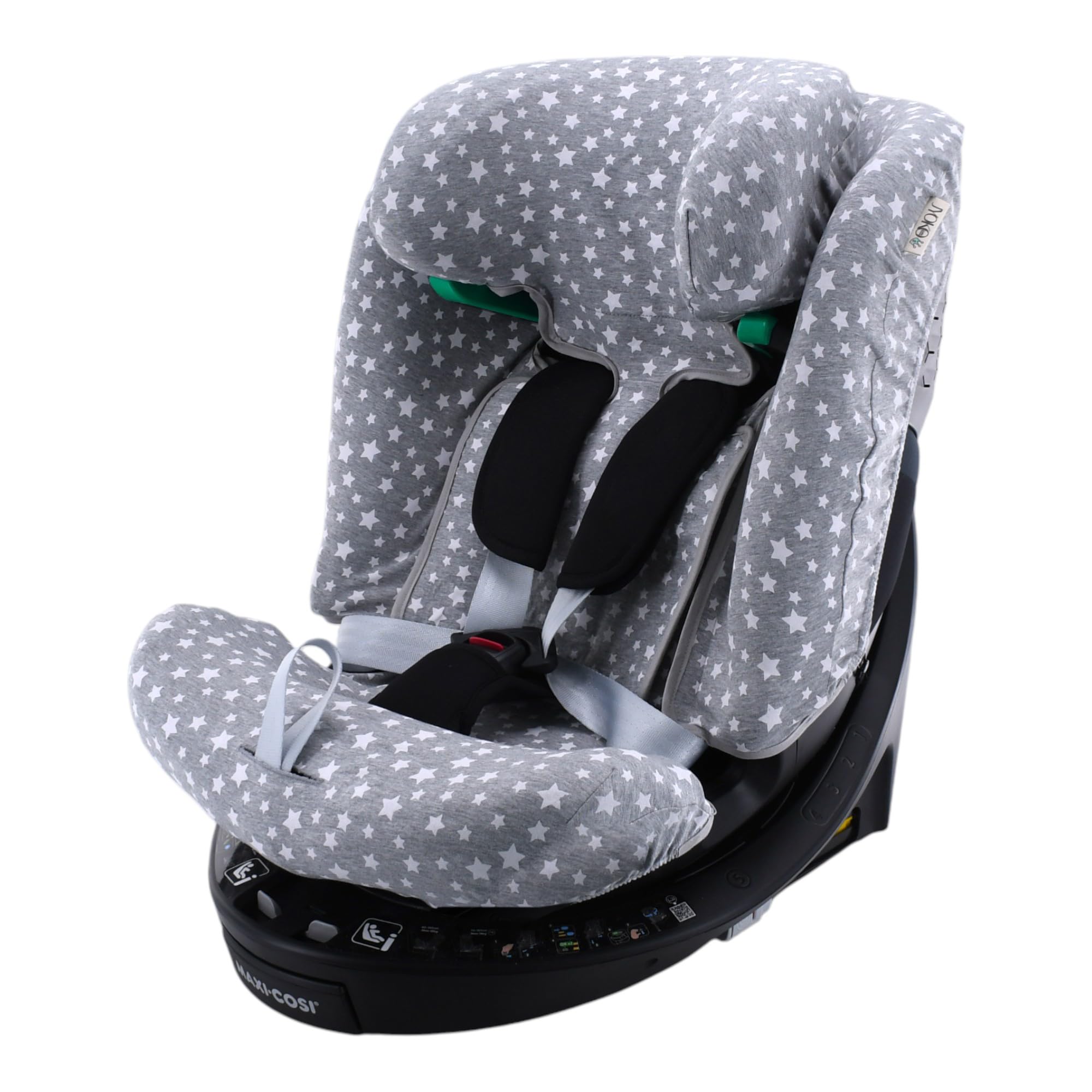 JYOKO Funda Compatible con Maxi-Cosi Emerald 360 S i-Size Hecha con algodón orgánico – Ajuste preciso y Tejido Transpirable para Mayor Confort. Estampado White Star
