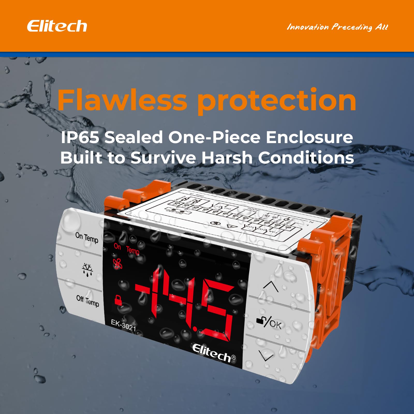 Elitech EK-3021 Régulateur de Température avec Écran Tactile, Thermostat à 2 Sondes pour Chauffage / Refroidissement et Décongélation, Double Relais 220V