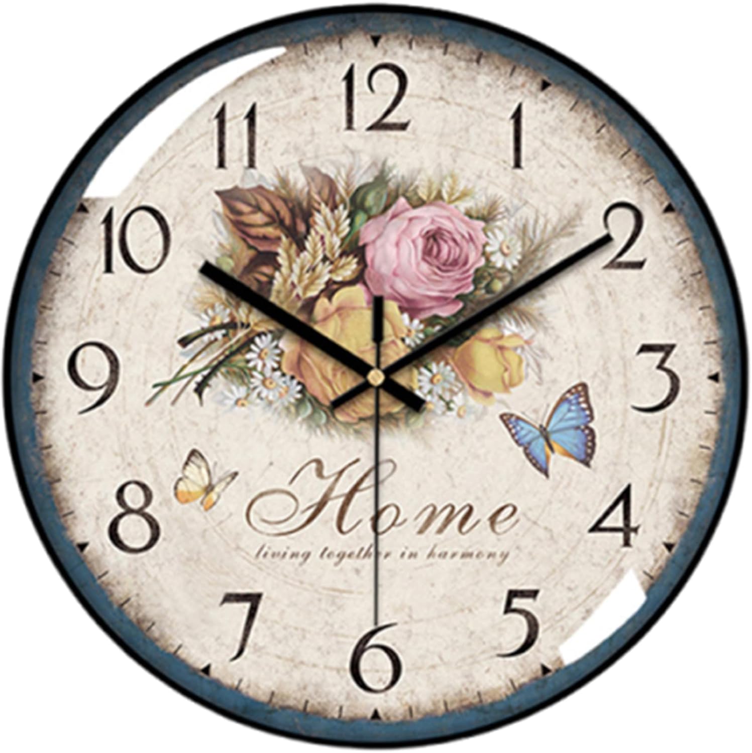 Decorative Wall Clocks Batterys Operated, Retro Wall Clock with Glass Dial, 12-Inch Dial with Roman Numerals, Silent and No Ticking, Suitable for Living Room, Bedroom, Dining Area, Workspace
