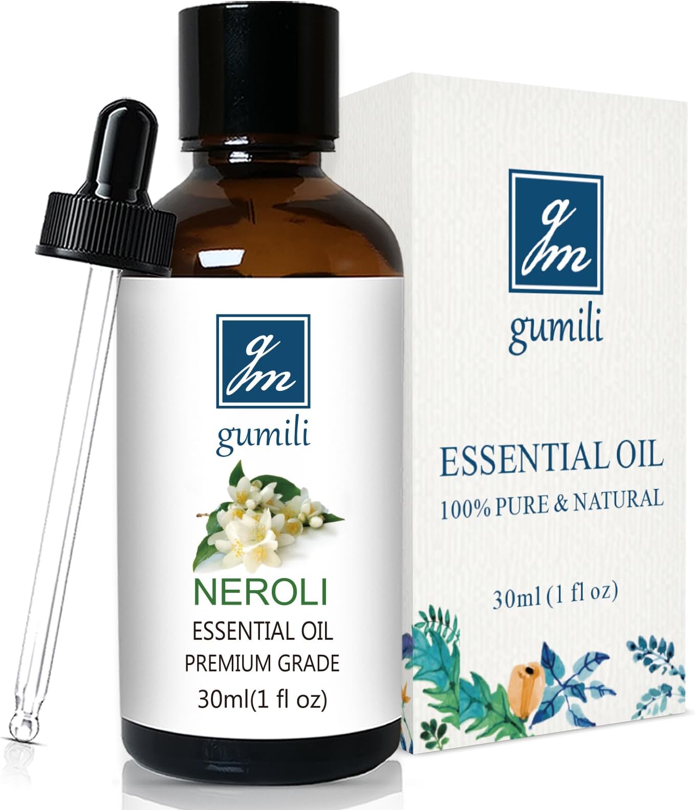 GM Gumili Neroli Essential Oil for Diffuser, Candles, Perfume, Skin - 100% Pure Orange Blossom Oil - 1 Fl Oz