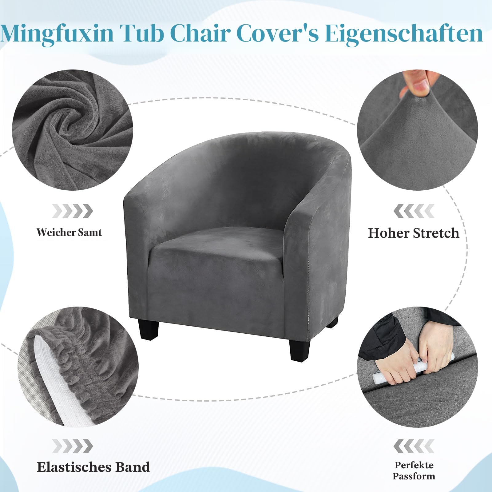 Samt-Stuhlbezüge für Wannen, Hohe Dehnung Schalenstuhlbezüge Sessel Sofabezug Schonbezug Schonbezug für Clubsessel für Esszimmer, Wohnzimmer, Internet, Café, Bar, Büro, Empfang