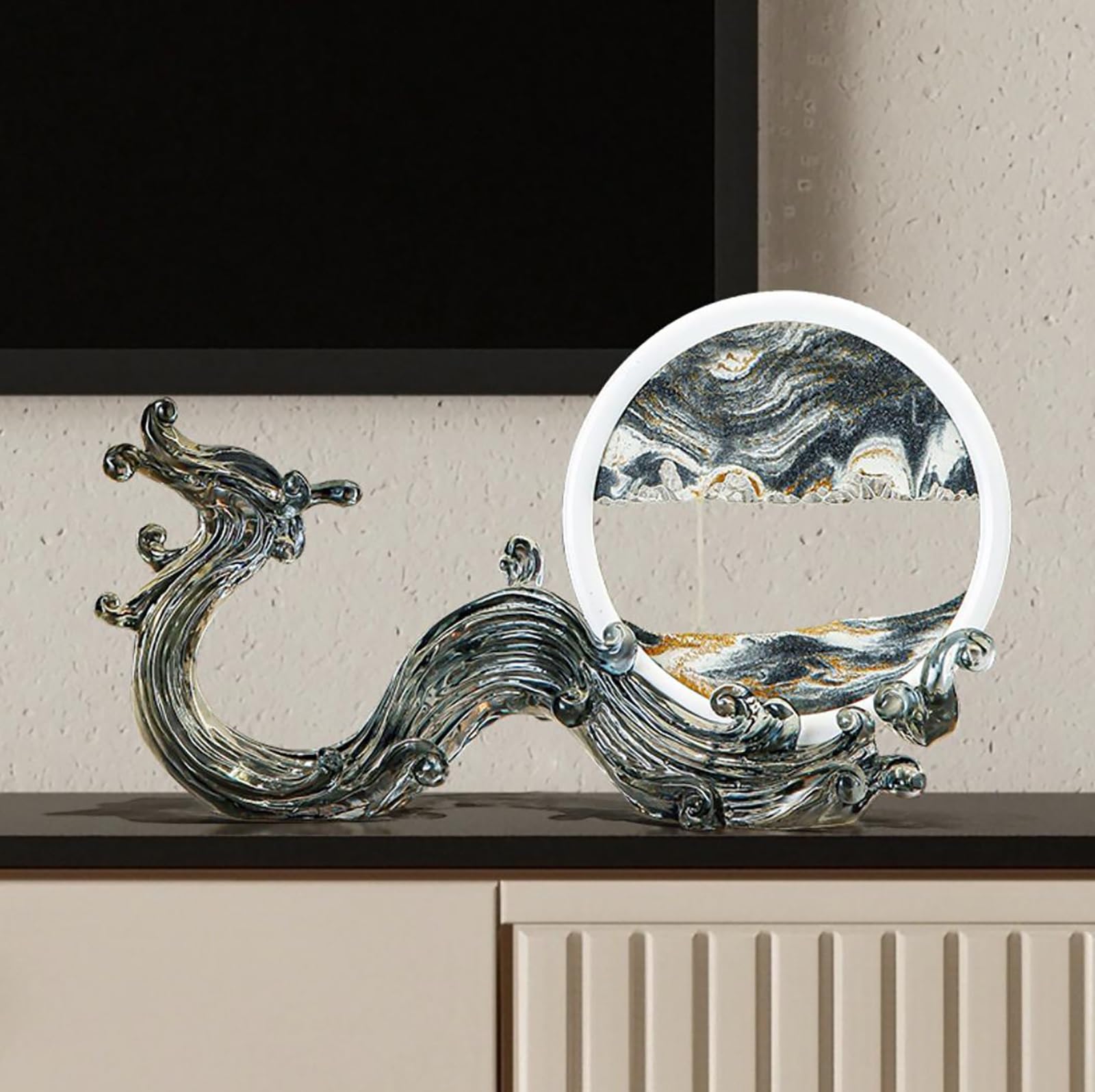 Sabbia Dinamica, Pittura a Sabbia Fluida, Immagine Cornice rotonda Paesaggi di sabbia in movimento arte fluente Blu Oceano Deep Sea Sabbia Creazione di arte Rilassante Giocattolo Concentrazione deskto