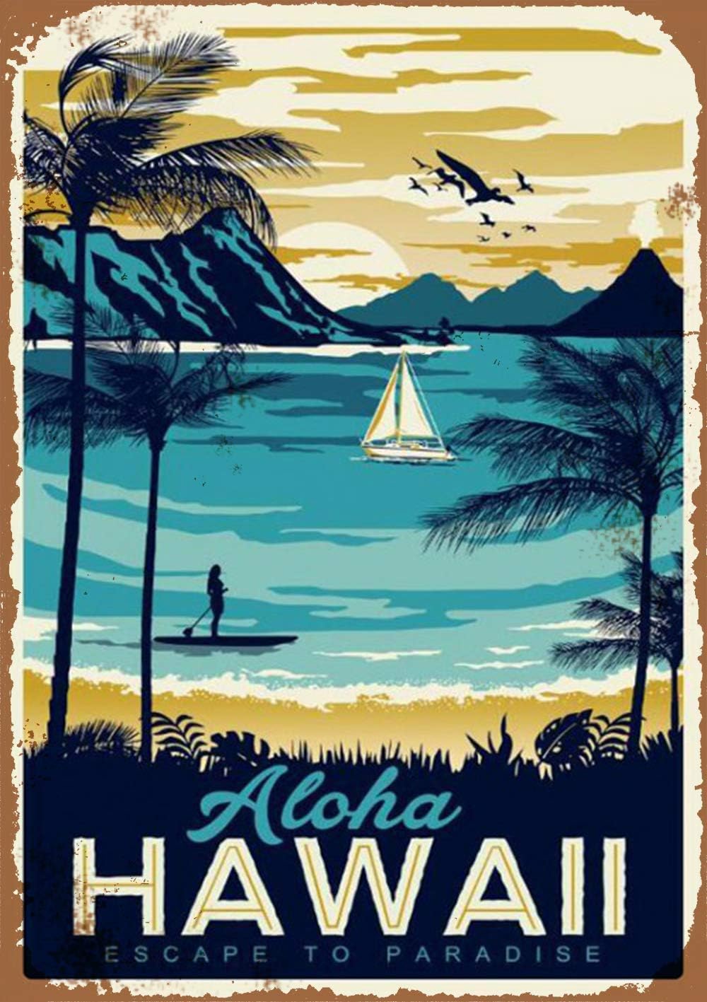 SmartCowsTin Sign Retro Style Aloha Hawaii Bar Room Metal Sign 8x12 INCH