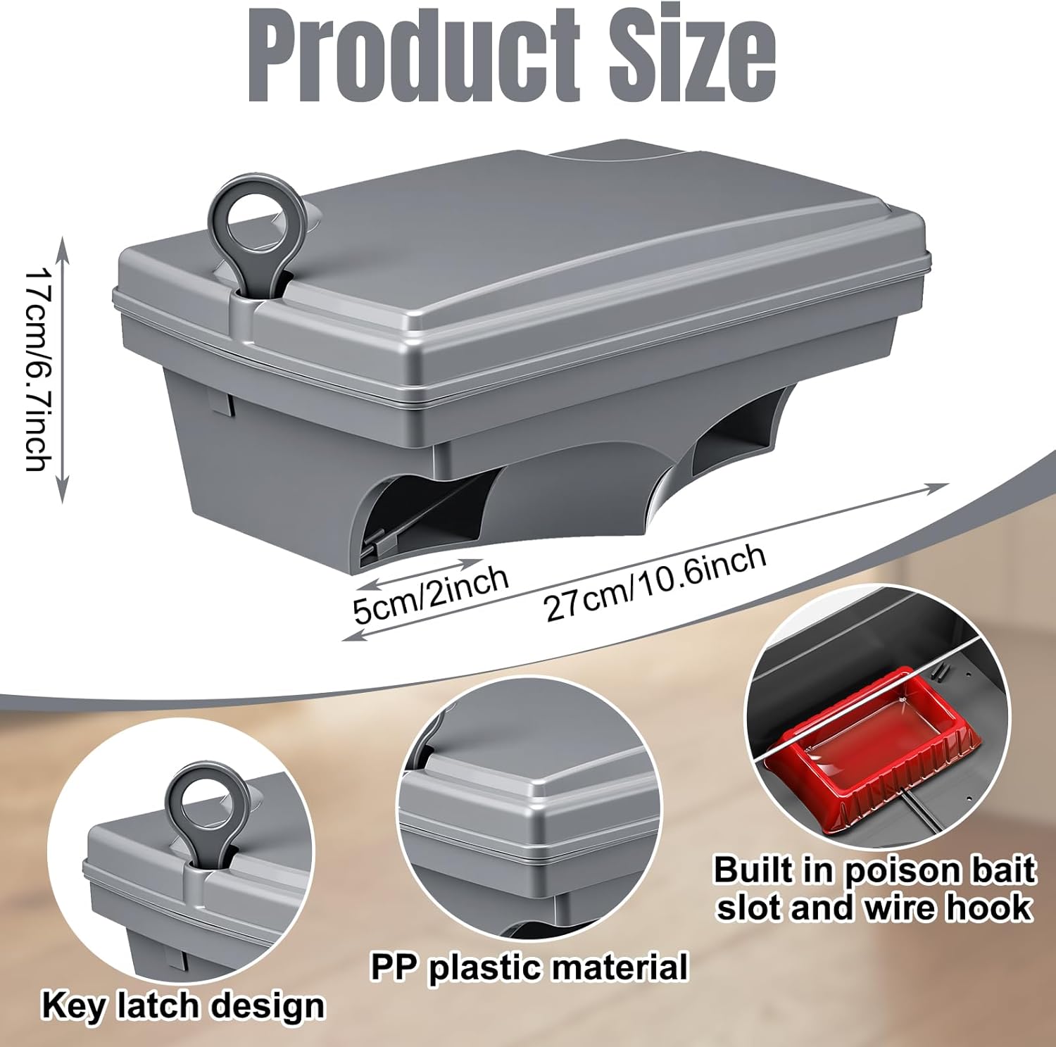 6 Pack Rat Bait Stations with Key Reusable Mouse Stations Mice Blocks Heavy Duty Boxes for Outdoor Rodents Mice Blocks, Bait Not Included (Classic,Gray)
