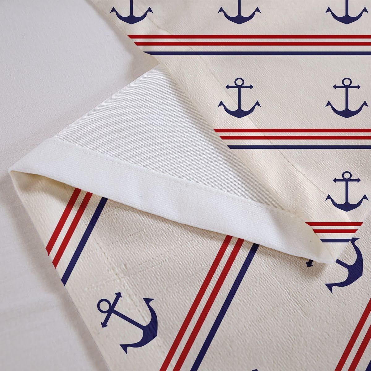 Feelyou Anchor Decor White Red Blue Valance Curtains 1 Panel 52"x18" Nautical Themed Stripes Curtain Valances for Windows Bathroom Ocean Kitchen Curtains Valances Rod Pocket Nautical Window Treatment