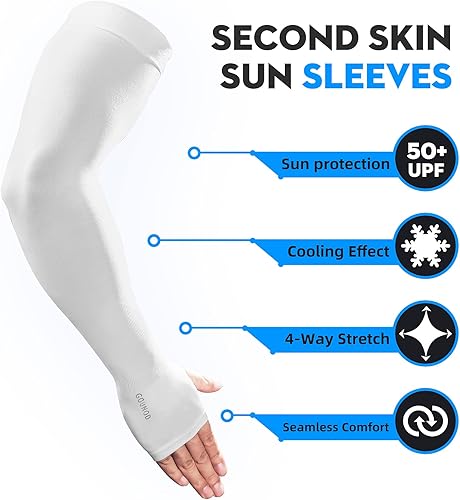 Miniatura 2 de GOUNOD Compression Arm Sleeves for Men and Women - Football Sleeves, Covers for Sun Protection, White Arm Sleeves