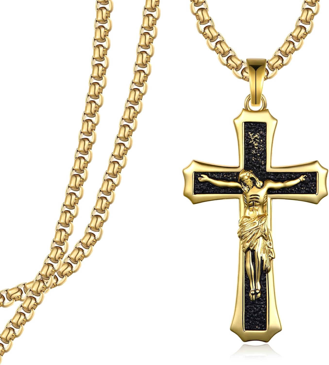 Jesus Crucifix Necklace Men 925 Sterling Silver Gold Cross Pendant Necklace Religious Jewelry Gifts for Men Women