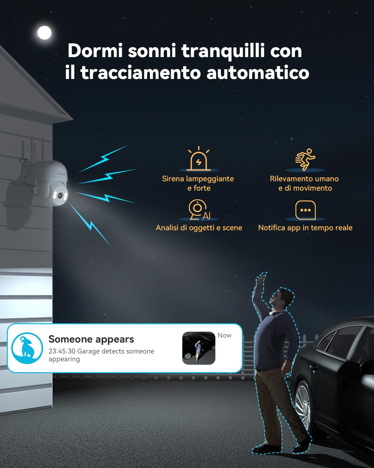 blurams 2K Telecamera Wi-Fi Esterno Interno - 360° PTZ Videocamera Sorveglianza con Visione Notturna a Colori, 5GHz WiFi, Rilevamento Movimento, Audio Bidirezionale, IP66 Impermeabile