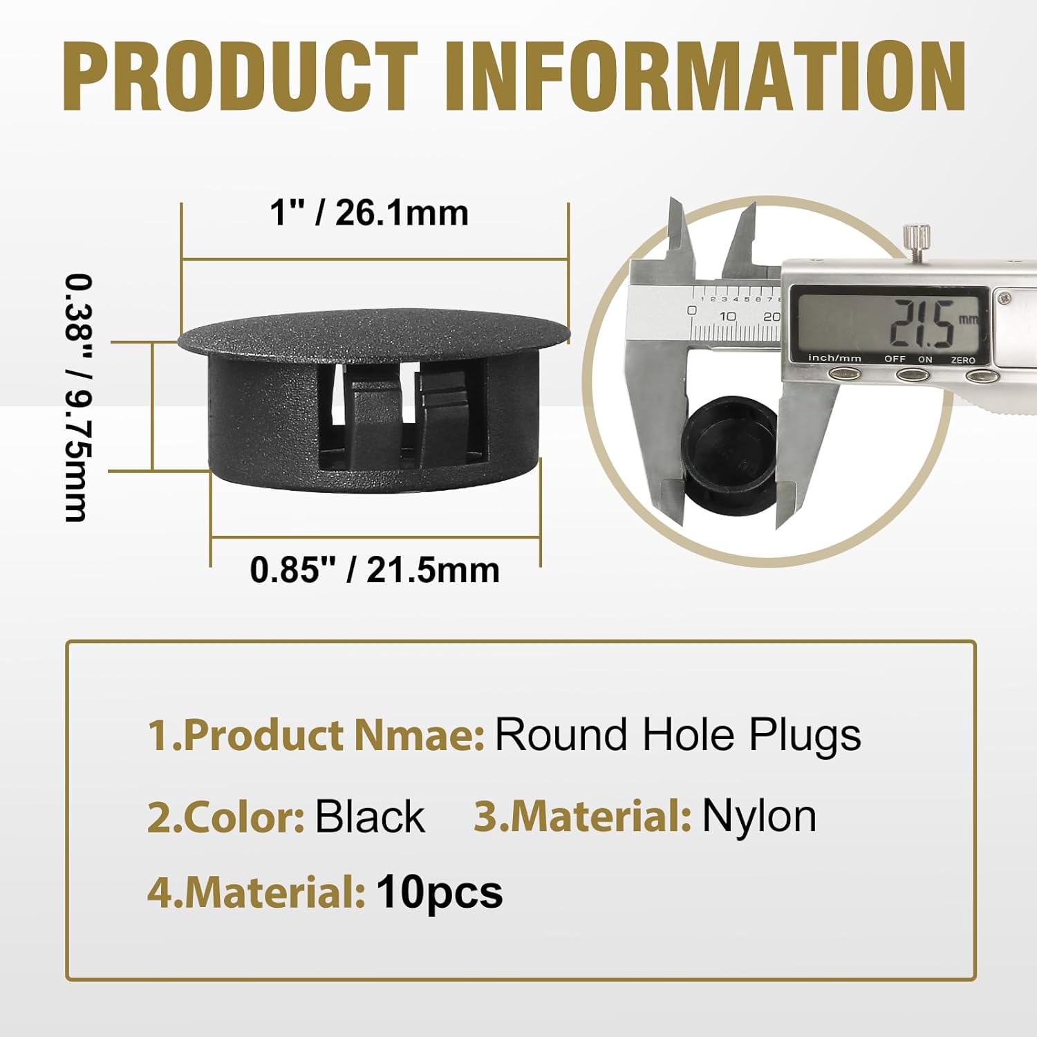 10pcs Plastic Hole Plugs, Snap in Locking Hole Tube Circular Locking Fastener Cover, Insert End Caps for Furniture Fencing Post Pipe - 22mm, Black