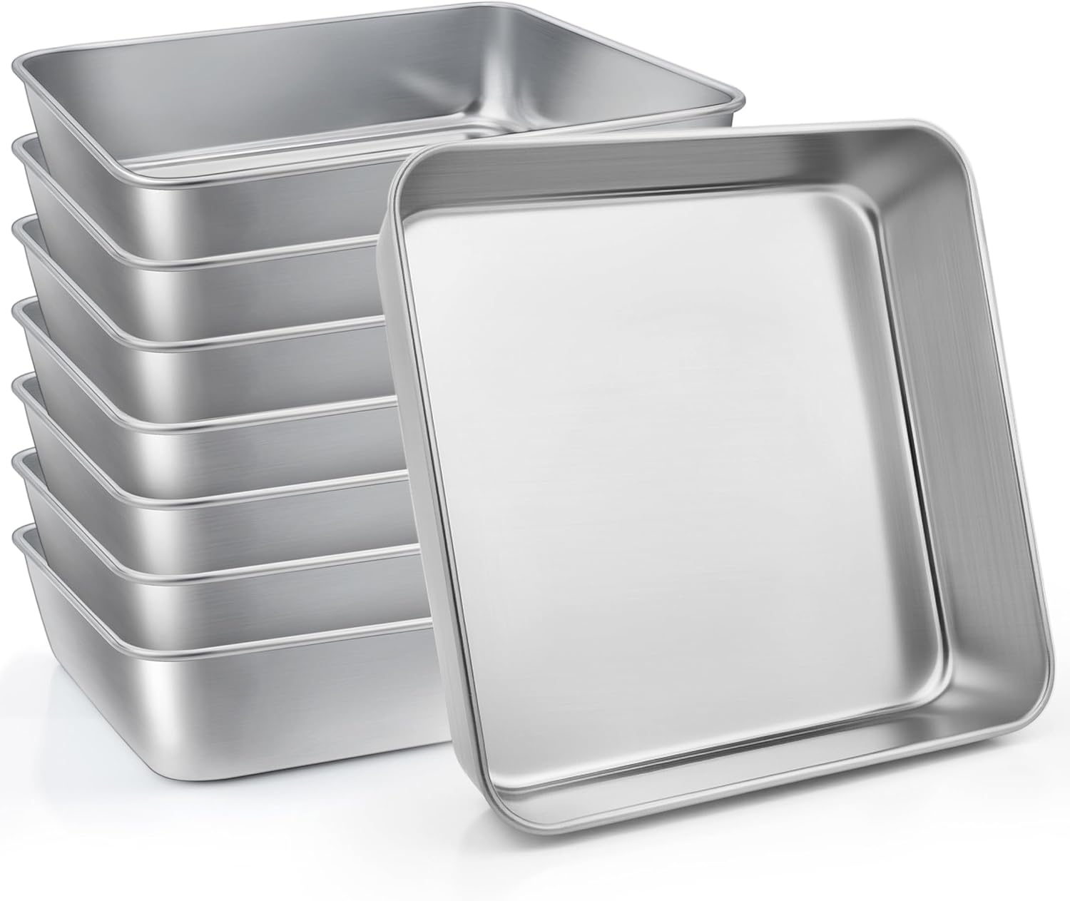 LIANYU 8 Pack 8 x 8 Inch Square Baking Cake Pan, Stainless Steel Brownie Bread Cake Molds, Square Bakeware for Lasagna Pie, Oven & Dishwasher Safe