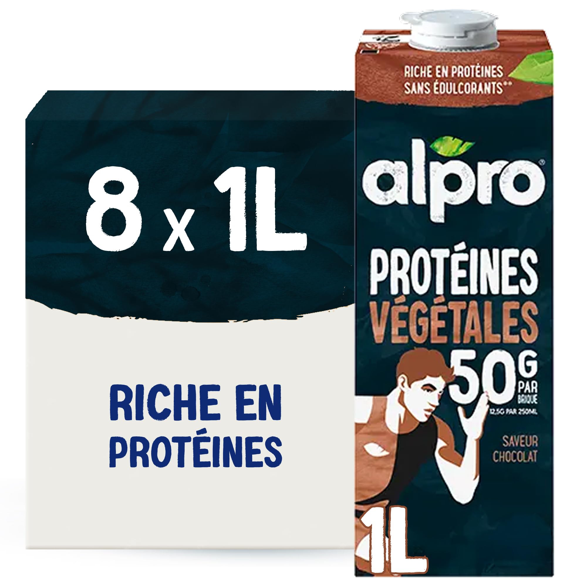 Alpro - Boisson végétale - Soja protéine goût chocolat- 1L- Lot de 8x1L