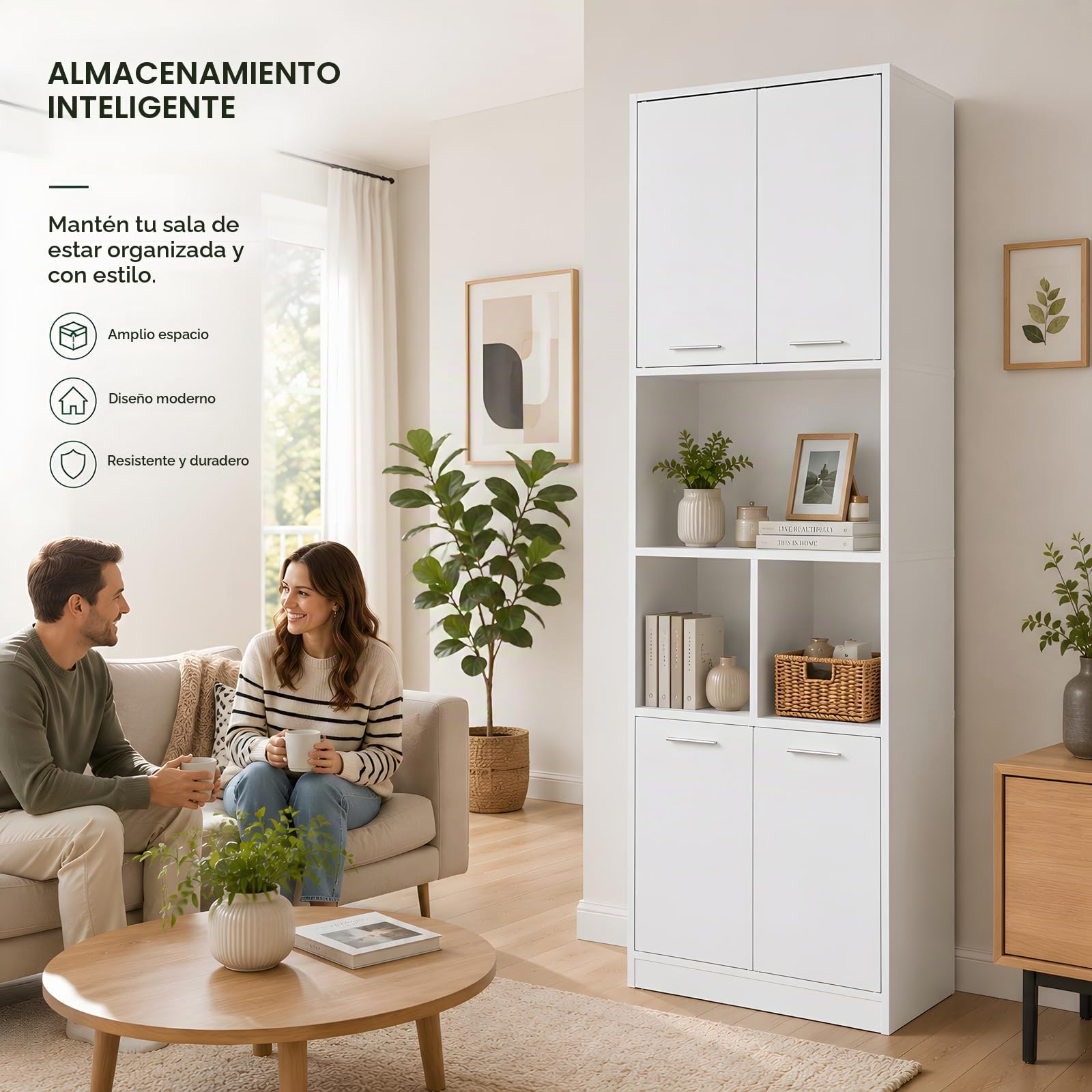 Armario Multiusos Blanco con 4 Puertas, Mueble Auxiliar de Cocina y Armario Despensa, Armario Oficina con Estantería, Armario 60 cm Ancho y 40 cm Profundidad
