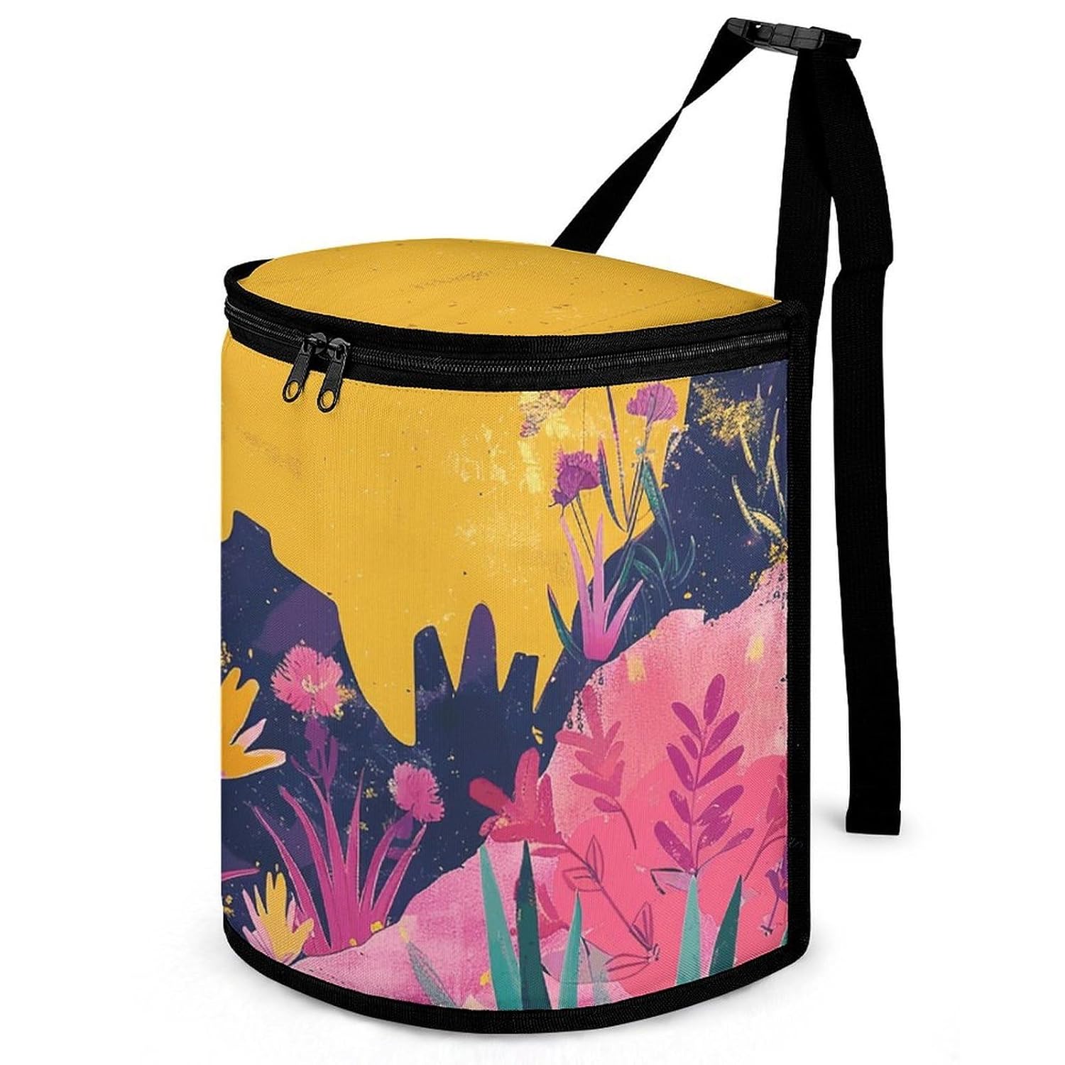 MUSM Leakproof Car Trash Can 2.5 Gallon, Durable Automotive Garbage Bag with Waterproof Liner, Peach and Yellow Trash Bag for Car, Truck, RV & Bathroom