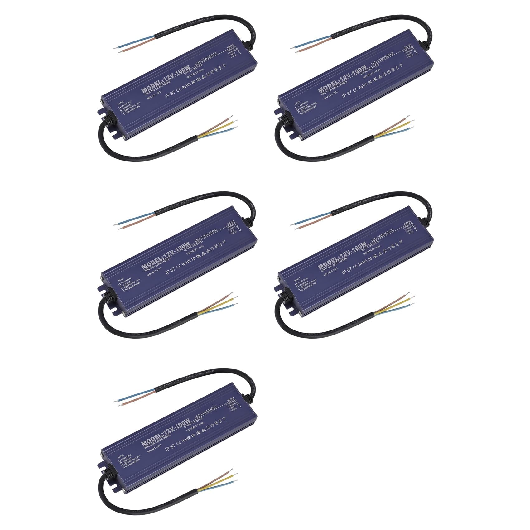 5X Driver LED 12V Trasformatore di Alimentazione IP67 Impermeabile 12V 100W, Uscita A Bassa Tensione da 100-264 V CA A 12 V CC, per Luce