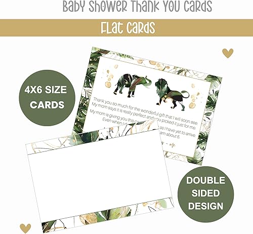 Miniatura 6 de Tarjetas de agradecimiento verdes y doradas para baby shower con sobres (paquete de 25) mensaje preimpreso de bebés niños o niñas con espacio