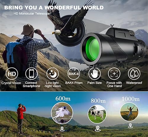 Miniatura 5 de Telescopio monocular de 80 x 100 para adultos, monoculares ligeros de alta potencia con adaptador para teléfono inteligente, trípode, compacto,