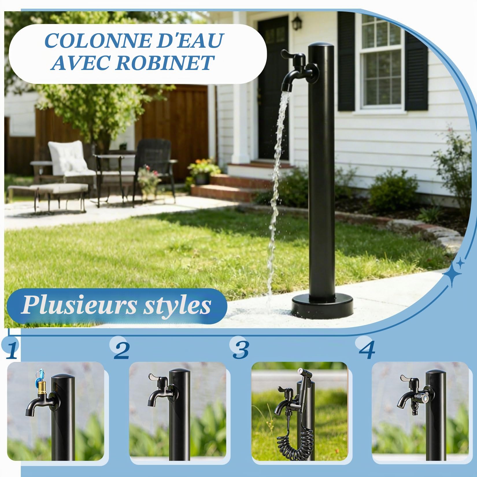 Colonne d'eau de jardin autoportante,Robinet à colonne d'eau extérieure résistant au gel,distributeur d'eau en acier inoxydable,fontaine d'eau pour terrasse,irrigation agricole 60cm Noir F