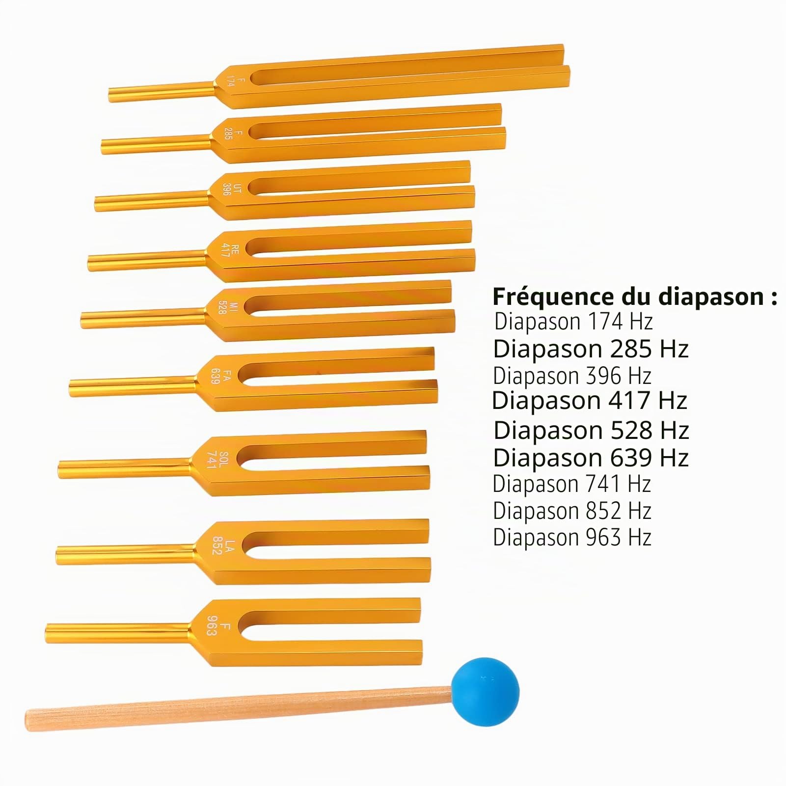 Diapasons Chakra Set, Diapason en Acier Inoxydable 174Hz/285Hz/396Hz/417Hz/528Hz/639Hz/741Hz/852Hz/963Hz, 9 Chakras + 1 Soul Purpose Tuning Forks Striker et étui Inclus