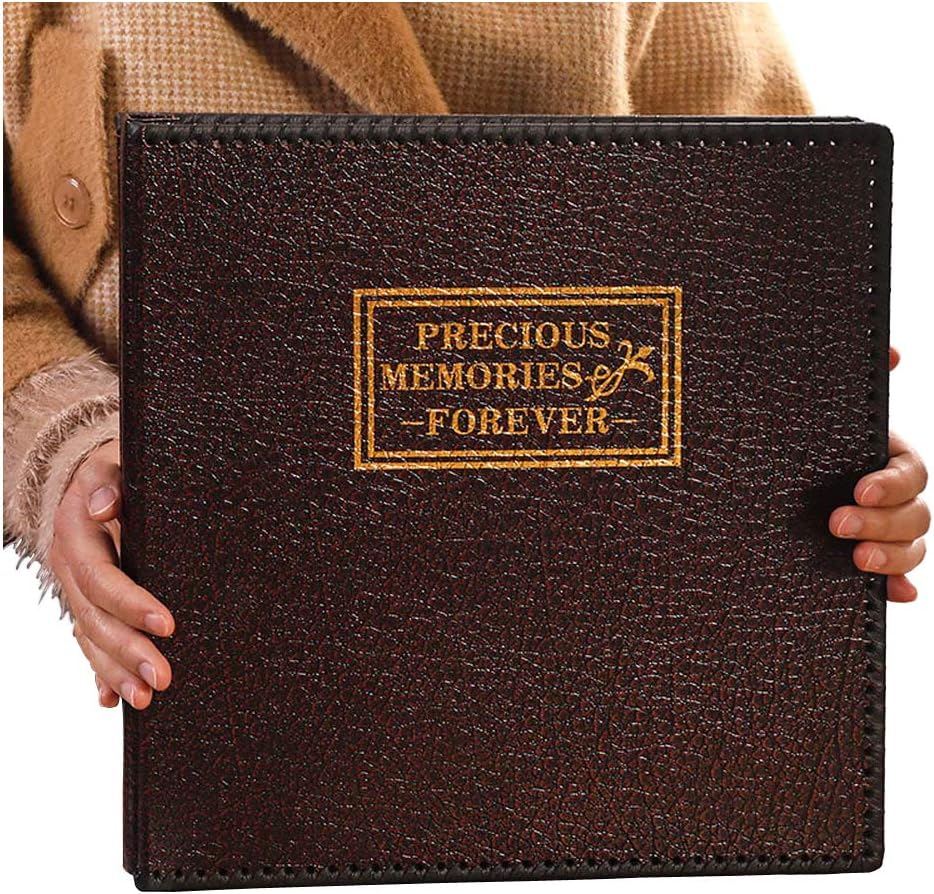Photo Album Self Adhesive, Retro Leather Cover, Extra Large Magnetic Self-Stick Picture Album, Holds 3X5, 4X6, 5X7, 6X8, 8X10 inches Photos with Gift Box (34x32.8x4.2 CM)