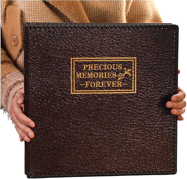 Guwheat Photo Album Self Adhesive, Retro Leather Cover, Extra Large Magnetic Self-Stick Picture Album, Holds 3X5, 4X6, 5X7, 6X8, 8X10 inches Photos with Gift Box (34x32.8x4.2 CM)
