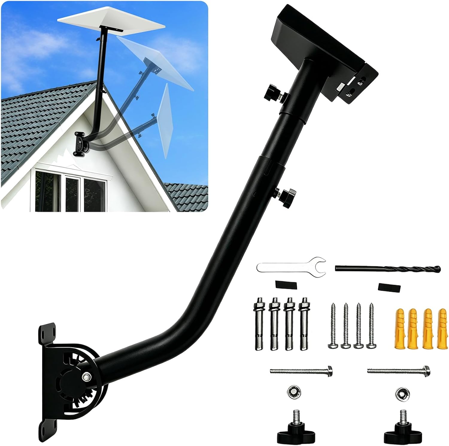 Starlink Mount for Standard Gen 3/4/4X, Adjustable Starlink Mount with Telescoping Arm, Rustproof, Weatherproof for Concrete/Wood Walls, Heavy-Duty Outdoor Dish & Indoor Router Mount