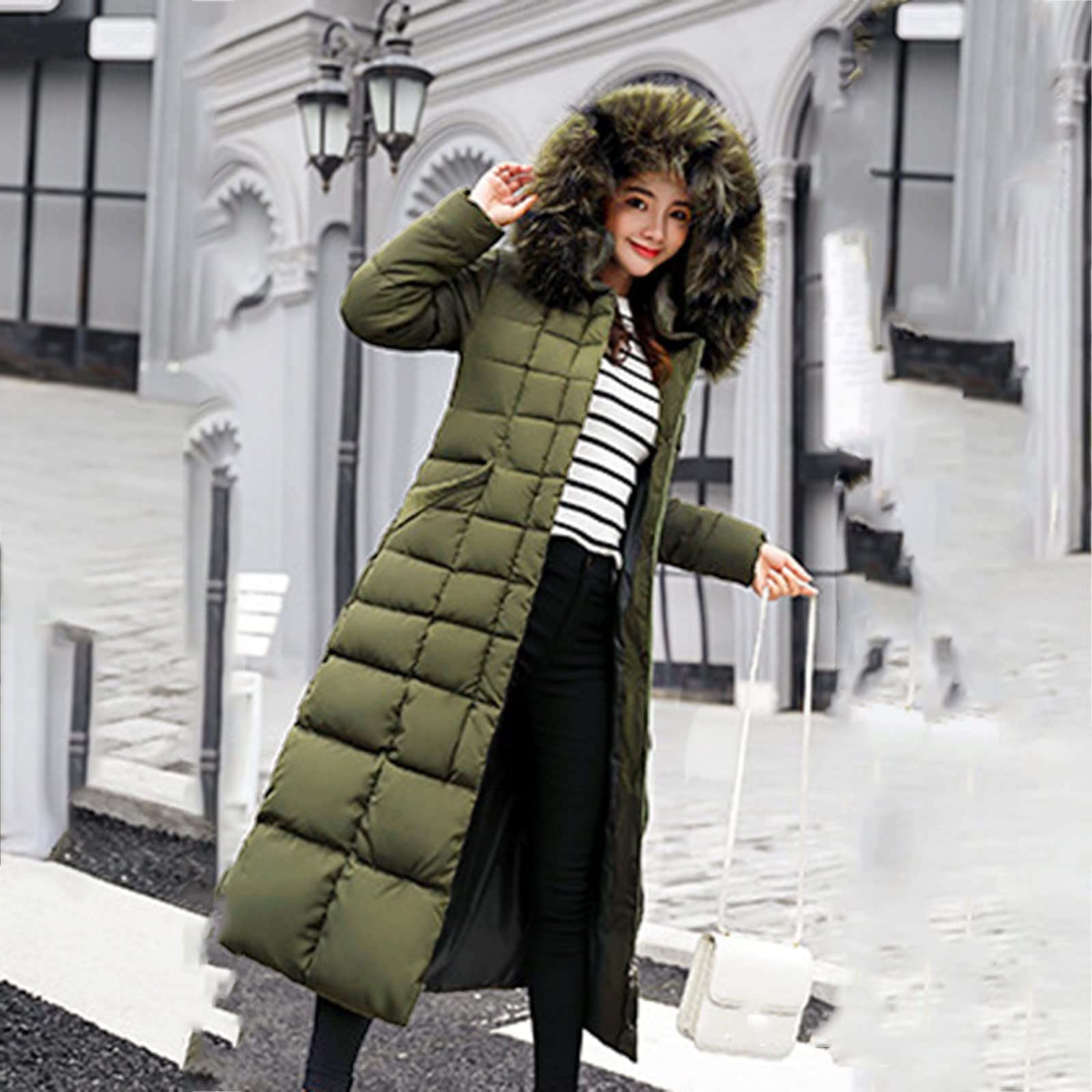 Chaquetas de invierno para mujer, abrigos largos y gruesos para mujer, con cremallera, chaqueta de algodón de gran tamaño, abrigo acolchado resistente al viento con bolsillos, colores sólidos, manga